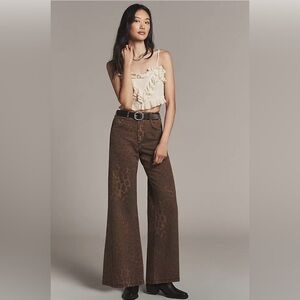 Pilcro Mid-Rise Leopard Print Flare Wide-Leg Jeans Size 26